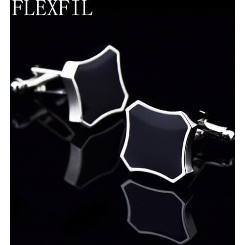 FLEXFIL jewelry shirt cufflinks mens Brand black enamel cuff link button High Quality Luxury Wedding Groom Fashion Free Shipping