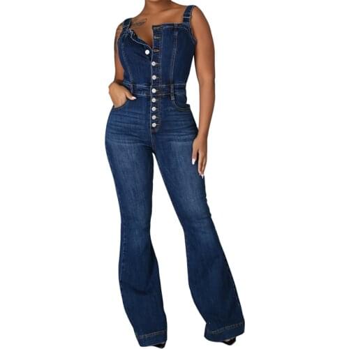 MFlady 2020 Hot sexy fashion Off Shouler tight summer jumpsuits women sleeveless breast wrap casual flared denim jumpsuit women