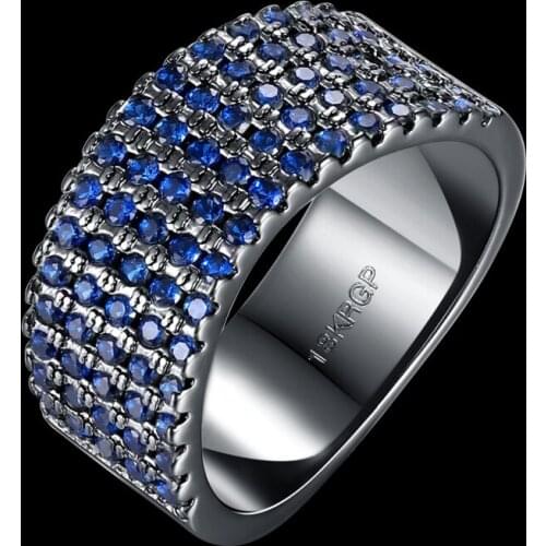 Elegant Blue Cubic Zirconia ring for women Black Gun plated Party fashion jewellry ring size 6 7 8 AR2130