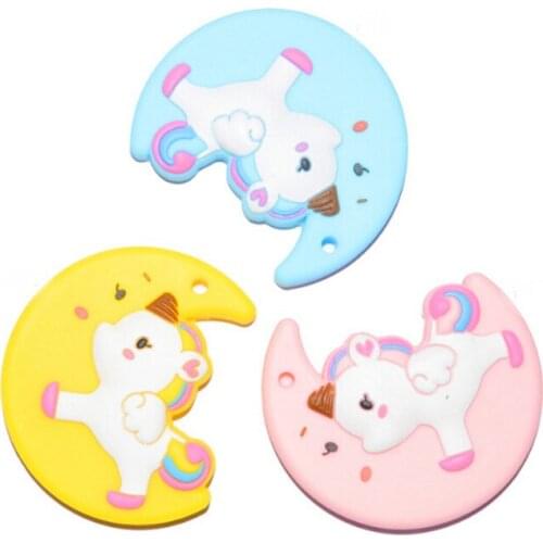 1PC Cute Moon Unicorn Teether BPA Free For DIY Baby Pacifier Chain Food Grade Silicone Beads Toy Pendant Gift