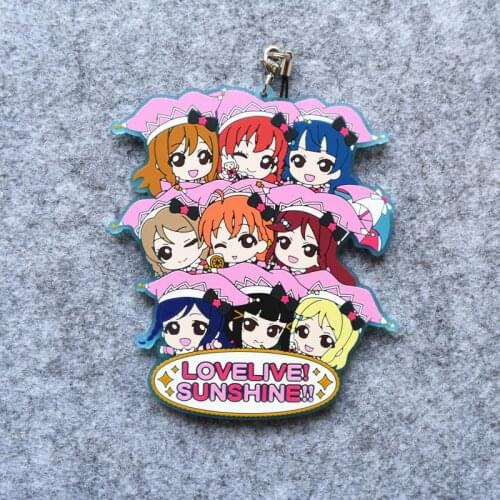 11cm Anime Keychain LoveLive! sunshine Aquor 9 Person keychain Phone Pendant Portachiavi Resin Rubber Keyring