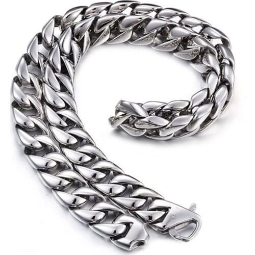15MM Width TOP polishing Curb Cuban Chain 316L Stainless Steel Mens Necklace Silver Color Jewelry 7''-40'' Inch Length
