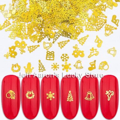 400PCS Christmas metal nail foils 3d nail art decorations decals slice press on fake nails accessories supplies tool