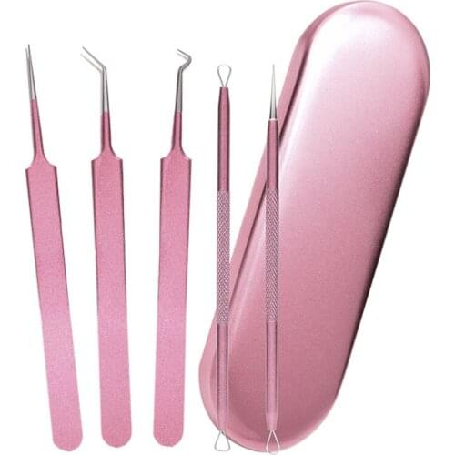 5pcs/set Stainless Steel Blackhead Remover Neddles Acne Pimple Tweezer Facial Pore Cleaner Spot Extractor Beauty Skin Care Tool