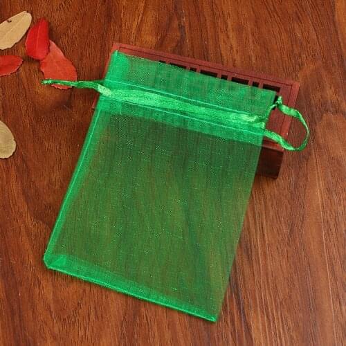 7x9cm Dark Green Organza Bags Small Bags For Gifts Drawstring Jewelry Bags Pouches Wedding Bolsas Regalo Organza Pouches 100pcs