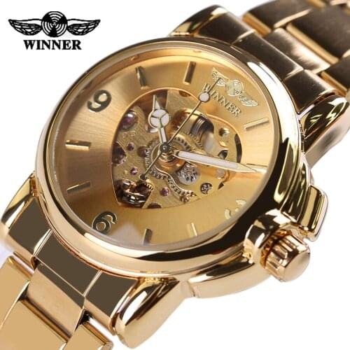 Automatic Watch Women Winner Brand Watch Fashion Luxury Brand Stainless Steel Strap Sport Mechanical Clock Women Gold Watches