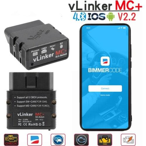 VLINKER MC+ V2.2 Version BLE 4.0 Bluetooth Car Diagnostic Device Supports Android and Ios