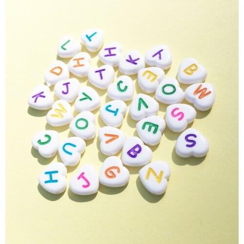 Free Shipping 4*11MM Love Heart Shape Alphabet Letters Beads DIy Jewelry Findings Plastic White with Colorful Initial A-Z Bead