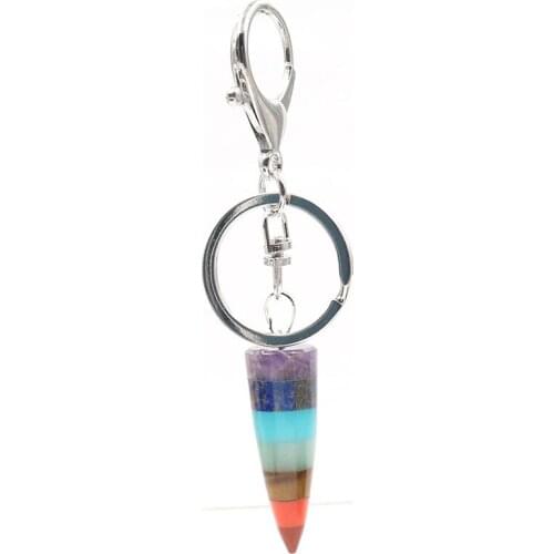 Healing Chakra Rainbow Stone Silver Plated Lobster Clasp Circle Bullet Shape Key Chain Unique Jewelry