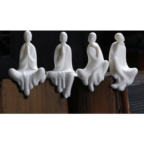 Tea Pet Chinese Style Jade and White Ceramic Phaseless Small Buddha Statue Home Small Monk Zen Ornaments