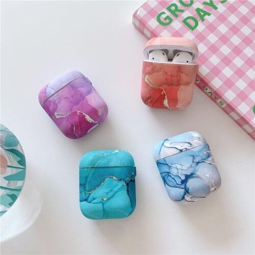 Kjoew Luxury Marble For Airpods Case Earphone Case Bling Glitter Marble Pattern Protective Cover For Airpods 1/2 Pro Case