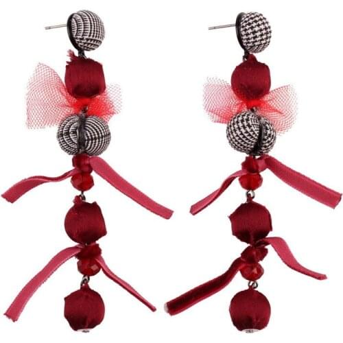 Long Bead Ball Pendant Braided Rope Statement Drop Earrings for Women Florate Brand Round Button Handmade Dangle Earrings