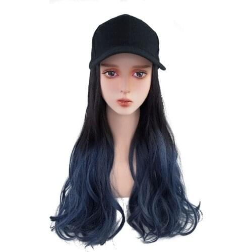 Women Hat Wig With Synthetic Wavy Hair Extensions Adjustable Black Baseball Cap Female Baseball Cap Hat Wig For Women BY201