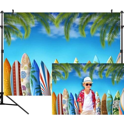 Tropical Hawaiian Beach Backdrop Summer Sea Beach Surfboard Photography Background Hawaiian Aloha Holiday Party Decoration
