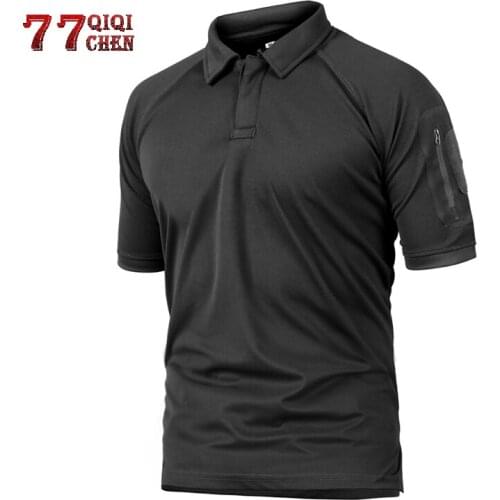 Summer Quick Drying Tactical T Shirts Men Army Camo Lapel T Shirt Mans Breathable Military Army Pocket Tshirts Camiseta Hombre