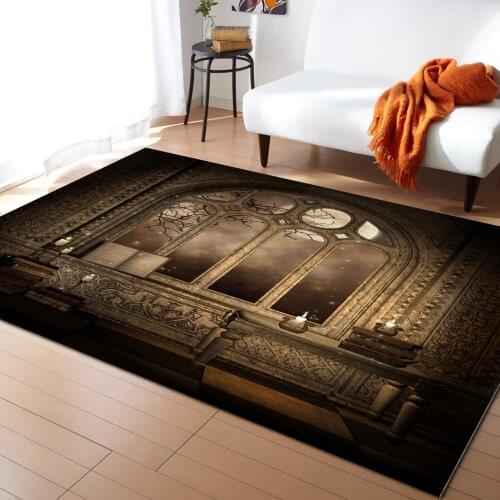 Gothic Library Window Carpet for Living Room Kids Bedroom Bedside Rugs Soft Carpets Home Sofa Table Decor Mat
