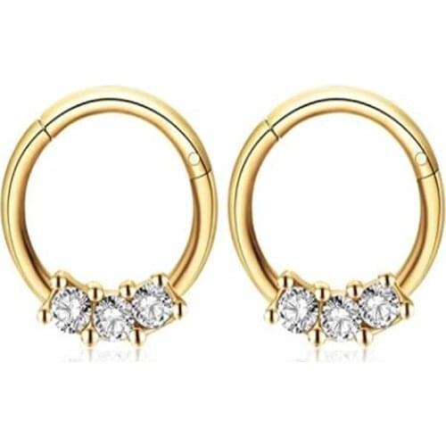 JFORYOU 16G Stainless Steel Daith Earring Hoop Hinged Segment Ring with Prong Set Clear CZ Gems Clicker Daith Clicker Helix Ear