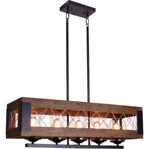 American Country Retro Industrial Style Loft Solid Wood Chandelier Wood Hemp Rope Dining Room Living Room Island Chandelier