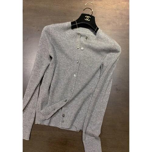 2020 new early autumn Merino cardigan womens short round neck bright silk thin jacket knitted cashmere sweater