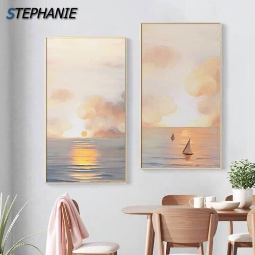 Sunrise Sea Landscape Art Canvas Painting Abstract Colorful clouds Posters Print for Living Room Aisle Hotel Wall Pictures Decor