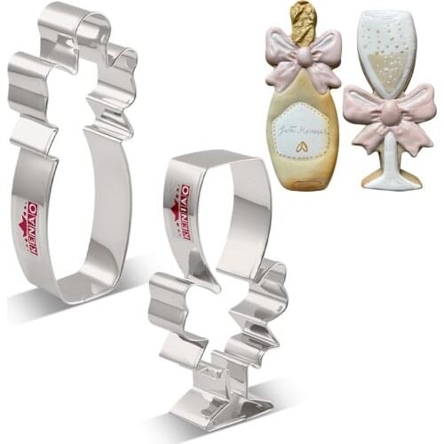 KENIAO Champagne and Champagne Glass with Bow Cookie Cutter Set for Wedding - 2 PC - Biscuit / Fondant Cutter - Stainless Steel