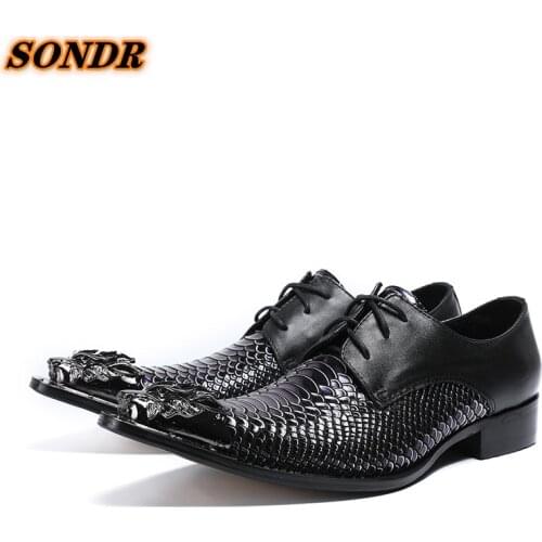 Classic Business Men Dress Shoes Iron Toe Elegant Formal Wedding Snake Skin Men Lace Up Office Oxford Shoes Zapatos Hombre