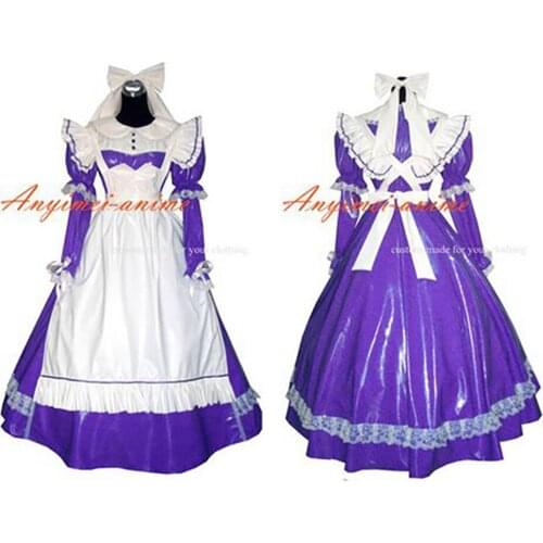 Sexy sissy maid PVC dress purple lockable Uniform cosplay costume Tailor-made[G263]