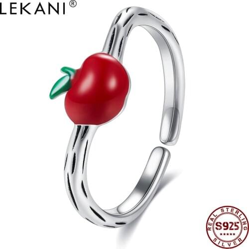 LEKANI S925 Sterling Silver Red Apple Shaped Creative Fine Design Rings For Women Trendy Jewelry Best Selling Valentine Day Gift