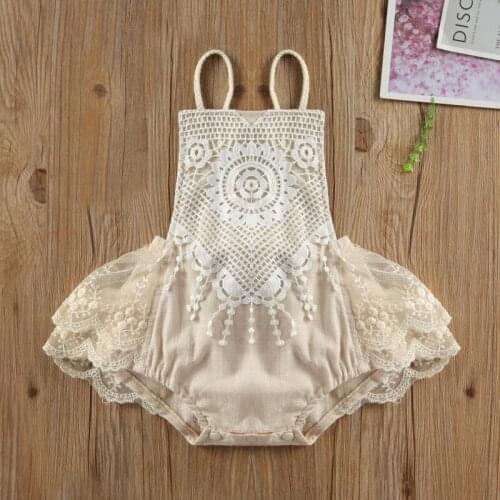 Summer Infants Bodysuits Tops, Baby Girl Lace Shirt, Floral Sleeveless Backless Home Sleeping Kid Ruffle Clothes