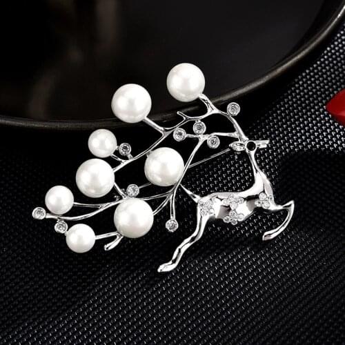 Fashion Imitation Pearl Deer Brooch For Women Christmas Gift Drop Shipping With Box
