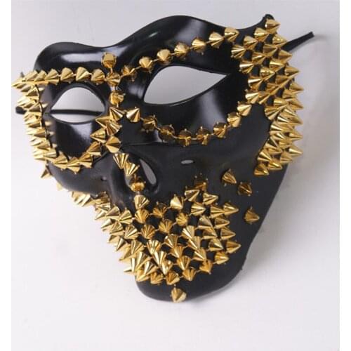 Mens Full Face Mask Punk Rivet Skull Masked Singer Stage Bar Halloween Party Prom Adult Performance Accessories