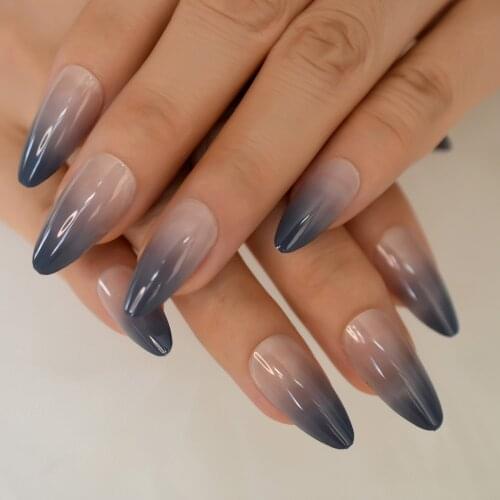 Full Cover Nails Set Press On Almond Fadeing Set Tips Nails Salon Supplies For Professionals Wholesale Black To White Fadein Gel