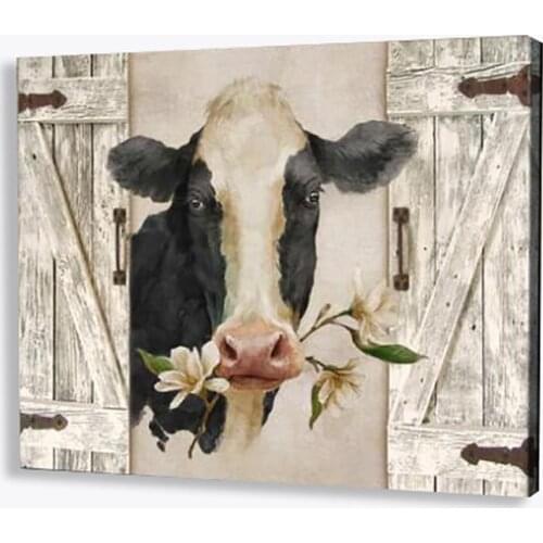 Wall Decor Room Posters Animal Cow Canvas Flowers Rustic Vintage Painting And Print For Home Decoration Salon Farmhouse Office