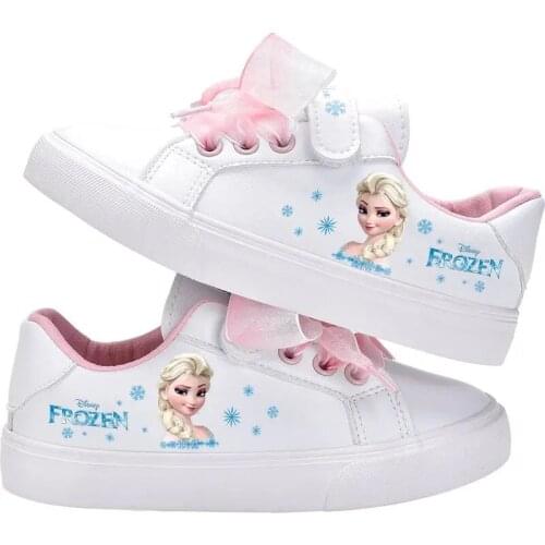 New Disney girls princess frozen white Bow casual shoes soft bottom sports sports school shoes for girl gift