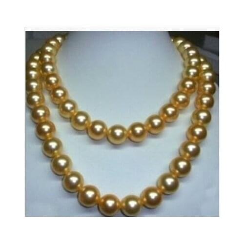 NEW Fashion WHOLESALE genuine 35" 10-11 mm south sea golden pearl necklace Yellow CLASP