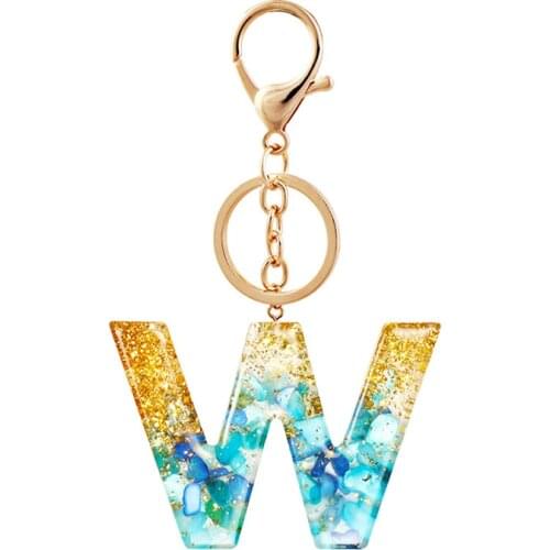 New Gold Blue Gradient Color Letter A-Z Keychain Women Handbag Pendant Fashion Car Jewelry Key Ring Crystal Stone Key Chain