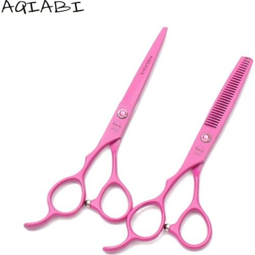Left-Hand A8001 5.5'' AQIABI Stainless Rose Red Professional Hair Scissors Hairdressing Scissors Cutting Shears Thinning Shears