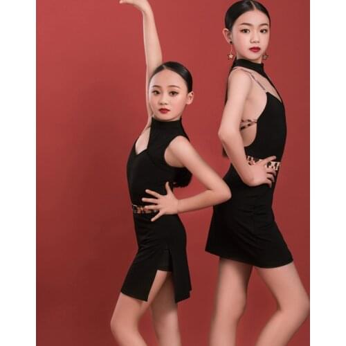 Girls Latin Dance Dress Kids Sleeveless Practice Dress Chacha Samba Tango Latin Performance Costumes Competition Dress DQS6613