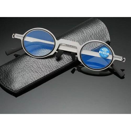 Anti Blue Ray Smart Glasses Folding Round Glasses Frame Men Reading Glasses For Women Portable Presription Glasse With Case +3.5