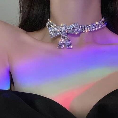 New Shiny Rhinestone Bowknot Circle Chain womens Sexy Necklace Necklace Banquet Statement Necklace Accessory Choker