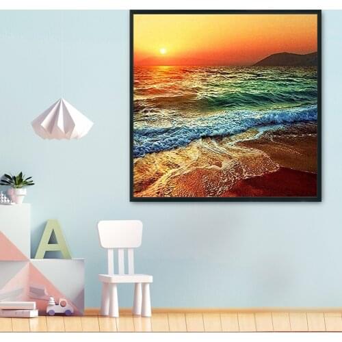 Modern Cross Stitch Kits 11CT Stamped DIY Tree Beach Landscape Cotton Embroidery Needlework Sets Wall Hanging Craft