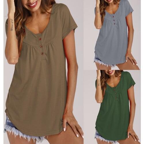Pleated Shirt Women Button Breasted Plus Size 5xl Shirt Irregular Curved Hem Street Shirred Top Deep V Neck T Shirt Solid Color