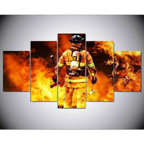 Firefighter Job Passion 5 Panel Canvas Picture Print Wall Art Canvas Painting Wall Decor for Living Room Poster No Framed