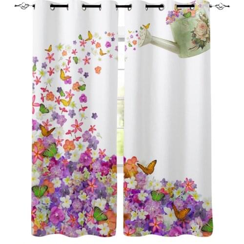 Butterfly Flower Kettle Watercolor Window Curtains Home Decor Curtains for Living Room Kitchen Items Drapes Curtains for Bedroom