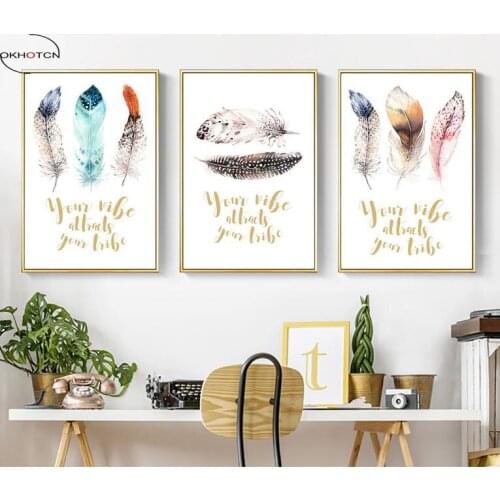 Nordic Decorative Painting Flamingo Feather Posters and Prints Art Canvas Painting Modern Home Decor Wall Pictures