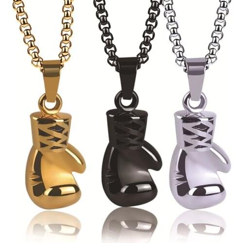 Sport Fitness Punk Jewellery Stainless Steel Boxing Glove Pendant Necklace Men Hiphop Chain Necklace Cool Male Vintage Steel