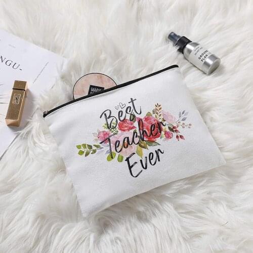 Best Teacher Ever Makeup Bag Pencil Pouch Graduation back to school Thanksgiving Women Teachers' Day new year Christmas Gift