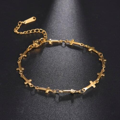 Cooltime Supernatural Cross Chain Bracelet Gold Color Stainless Steel Valentines Gift for Women Men Lovers' Jewelry 2021 New