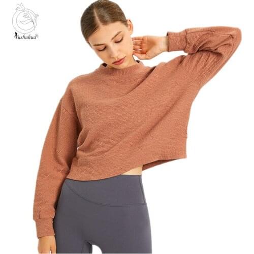 Yushuhua TEXTURED Cozy Exercise Cropped Pullover Long Sleeve Top Women Skin Friendly Gym Fitness Sport Sweatshirts Yoga top