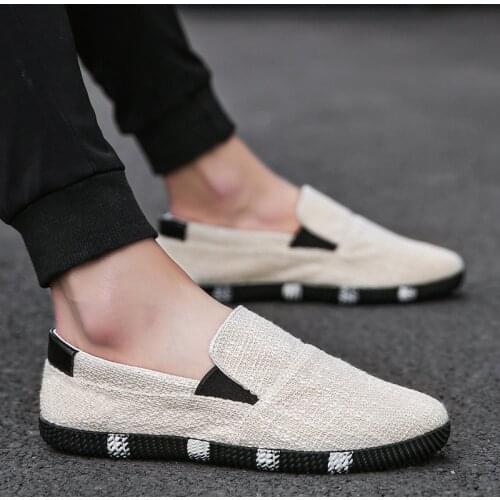 Fashion Men Loafers Linen Weave Flat Shoes Slip-ons Casual Shoes Breathable Light Sneakers Man Driving Shoes Daily Walking Shoes